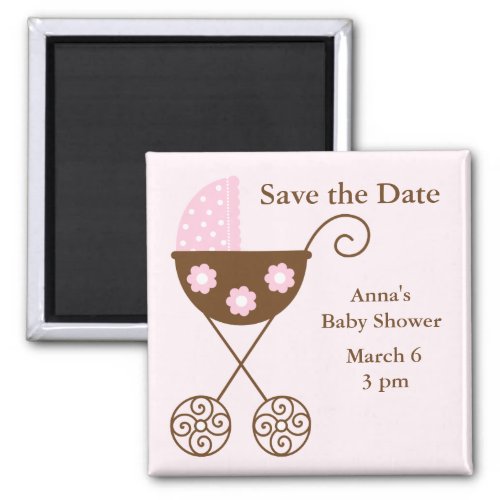 Pink Stroller Baby Shower Save the Date Magnet
