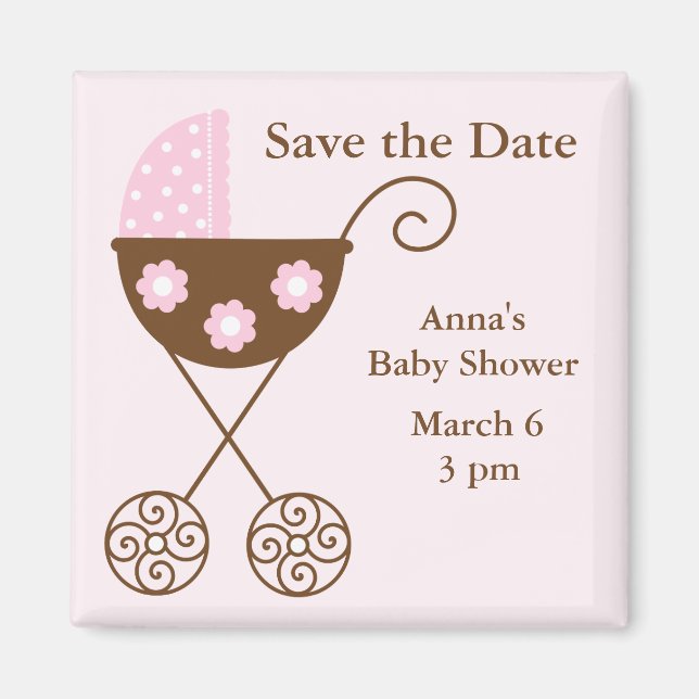 Pink Stroller Baby Shower Save the Date Magnet (Front)