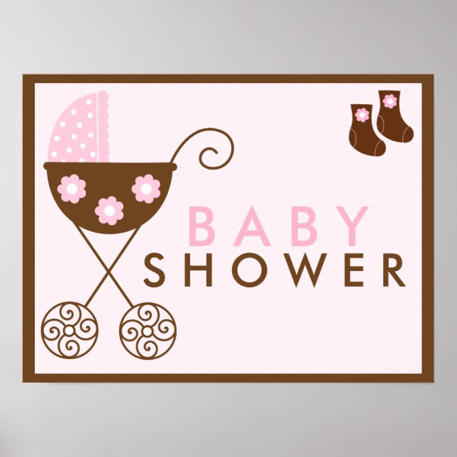 Pink Stroller Baby Shower Sign (Front)