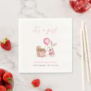Pink Stroller Bunny Balloon Girl Baby Shower  Napkins