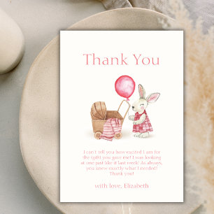 Pink Stroller Bunny Balloon Girl Baby Shower Thank You Card
