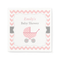 Pink Stroller Chevron Baby Girl Shower Napkins