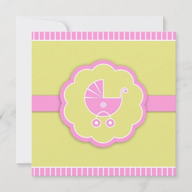 Pink Stroller Girl Baby Shower Flat Invitation (Front)