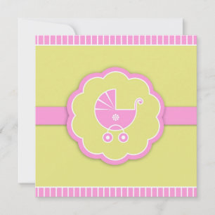 Pink Stroller Girl Baby Shower Flat Invitation