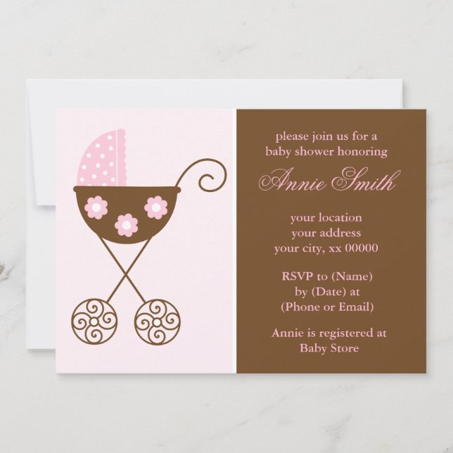 Pink Stroller Girl Baby Shower Invitation (Front)