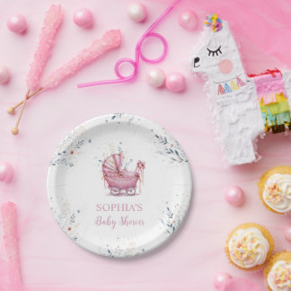 Pink Stroller Paper Plates