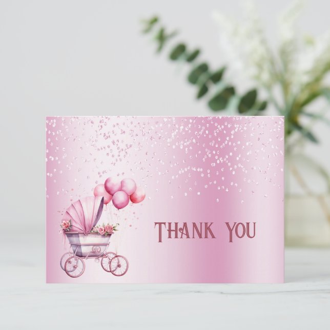  Pink Stroller Thank You Card (Standing Front)