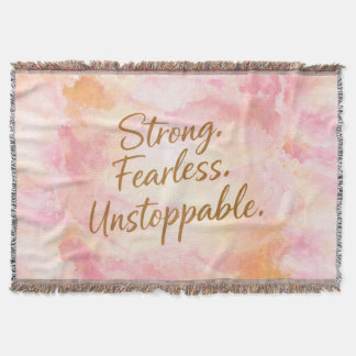 Pink Strong, Fearless & Unstoppable Motivational  Throw Blanket