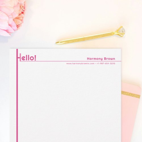 Pink Styled Hello Personal Stationery