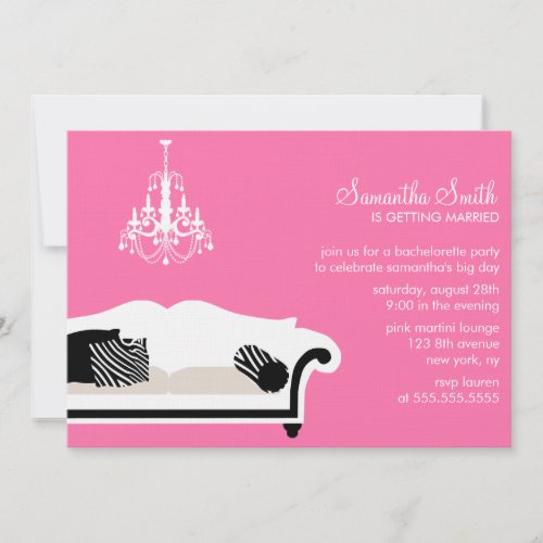 Pink Stylish Couch and Chandelier Party Invitation