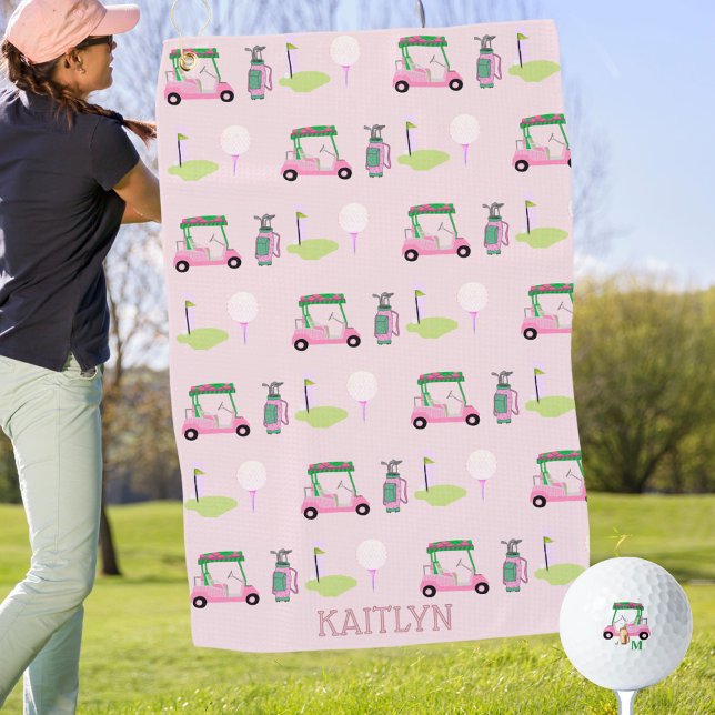 Pink Stylish Feminine Golf Design Custom Name Towel (Creator Uploaded)