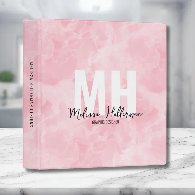 Pink Stylish Watercolor Monogram 3 Ring Binder | Zazzle