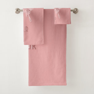 Pink Stylized Butterfly Round Tail, Embossed-look Bath Towel Set