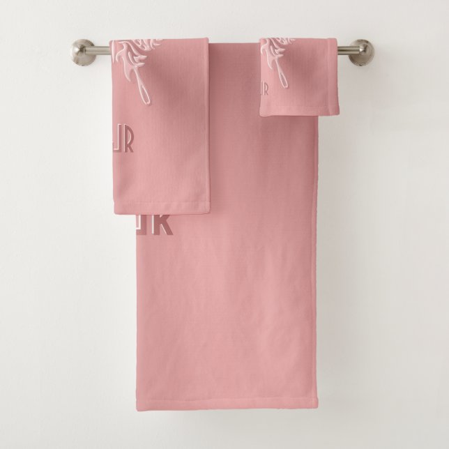 Pink Stylized Butterfly Round Tail, Embossed-look Bath Towel Set (Insitu)