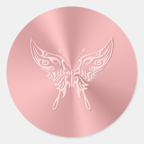 Pink Stylized Butterfly Round Tail Embossed_look Classic Round Sticker