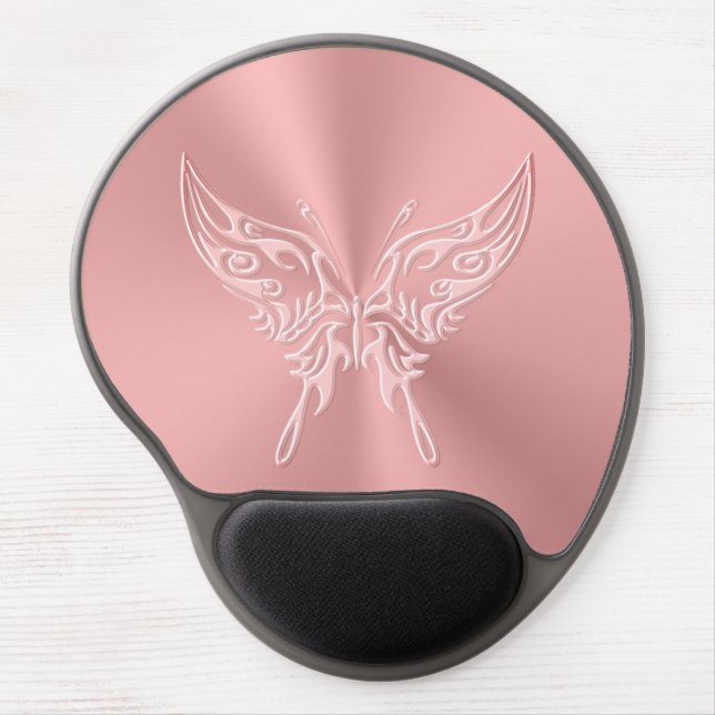 Pink Stylized Butterfly Round Tail, Embossed-look Gel Mouse Pad (Front)