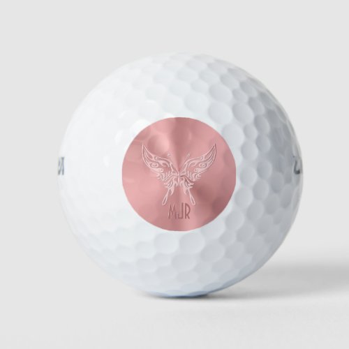 Pink Stylized Butterfly Round Tail Embossed_look Golf Balls