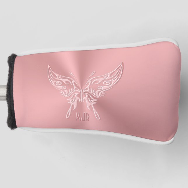 Pink Stylized Butterfly Round Tail, Embossed-look Golf Head Cover (Front)