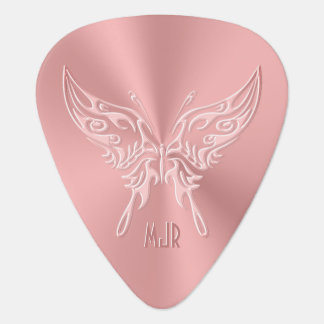 Pink Stylized Butterfly Round Tail, Embossed-look Guitar Pick