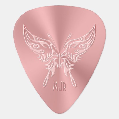 Pink Stylized Butterfly Round Tail Embossed_look Guitar Pick