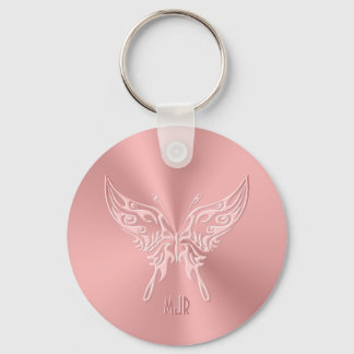 Pink Stylized Butterfly Round Tail, Embossed-look Keychain