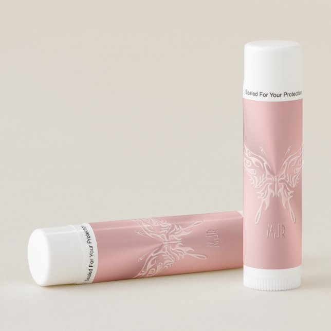 Pink Stylized Butterfly Round Tail, Embossed-look Lip Balm (Front)