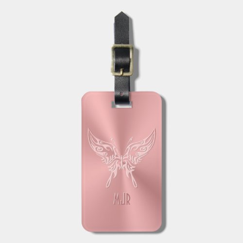 Pink Stylized Butterfly Round Tail Embossed_look Luggage Tag