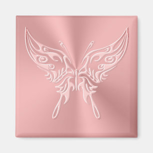 Pink Stylized Butterfly Round Tail, Embossed-look Magnet