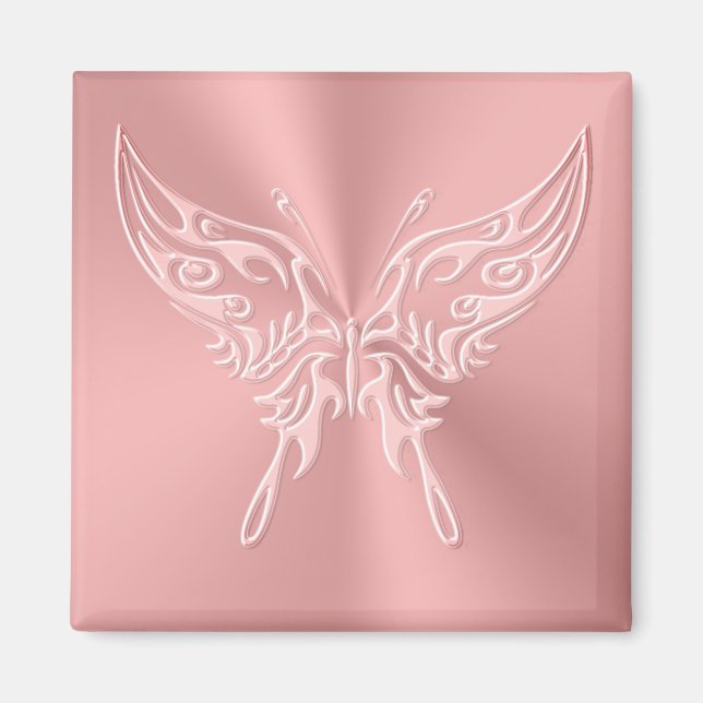 Pink Stylized Butterfly Round Tail, Embossed-look Magnet (Front)