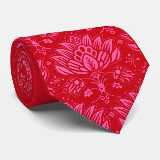 pink stylized floral print neck tie
