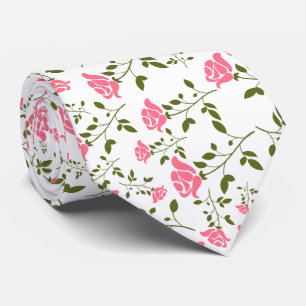 Pink Stylized Roses Pattern Neck Tie