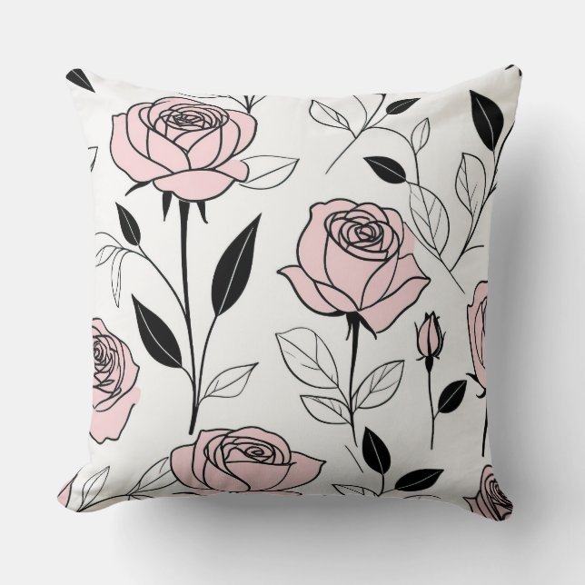 pink stylized roses throw pillow (Front)