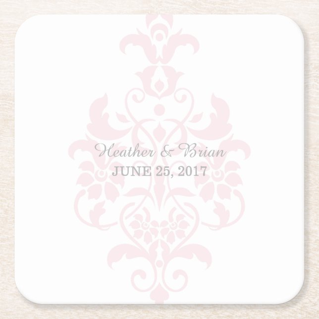 Pink Subtle Damask Paper Coasters (Front)