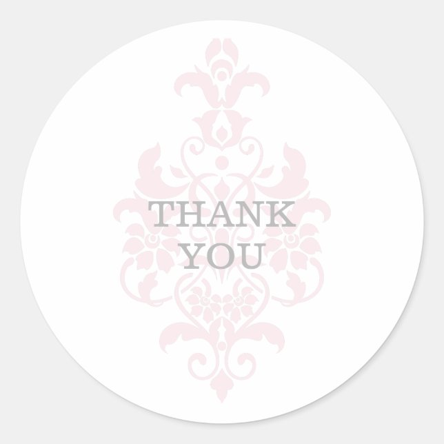 Pink Subtle Damask Thank You Stickers (Front)