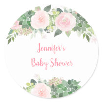 Pink Succulent Floral Baby Shower Classic Round Sticker