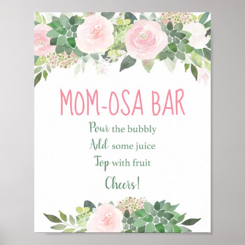 Pink Succulent Floral Baby Shower Mimosa Bar Sign