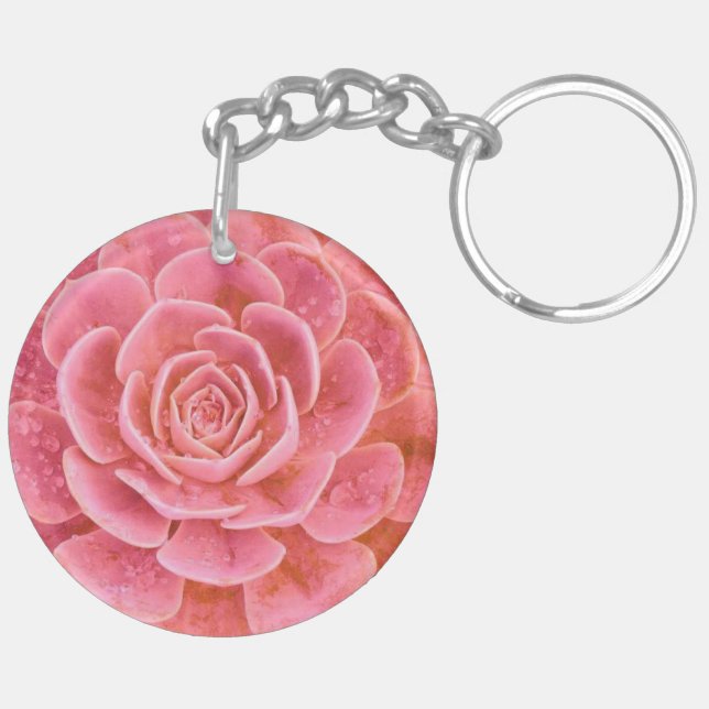 Pink Succulent Keychain (Back Right)