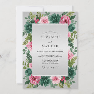 Pink Succulent Wreath Wedding Invitation