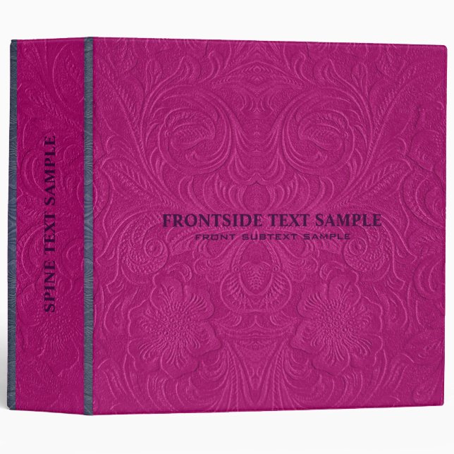 Pink Suede Leather Look Embossed Flowers Binder (Front/Spine)