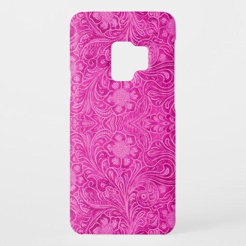 Pink Suede Leather Print Floral Pattern Case_Mate Samsung Galaxy S9 Case
