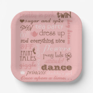 Pink Sugar and Spice Girl Baby Shower Paper Plates