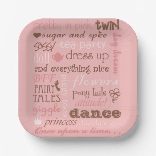 Pink Sugar and Spice Girl Baby Shower Paper Plates (Front)