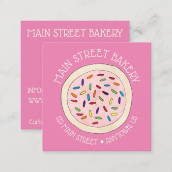 Pink Sugar Cookie Bakery Bake Shop Pastry Chef Square Business Card by rebeccaheartsny at Zazzle