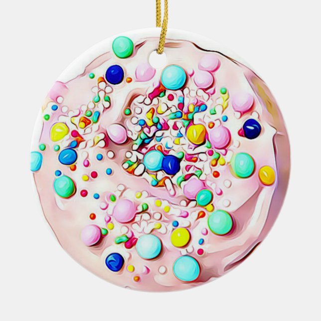 Pink Sugar Cookie Realistic Food Christmas Ceramic Ornament (Front)
