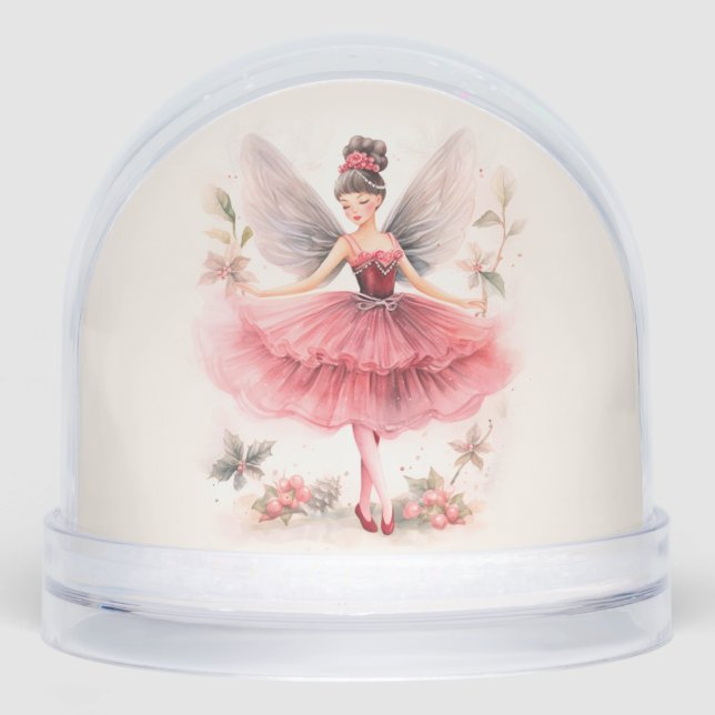 Pink Sugar Plum Fairy Christmas Snow Globe (Front)
