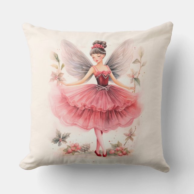 Pink Sugar Plum Fairy Christmas Throw Pillow (Front)