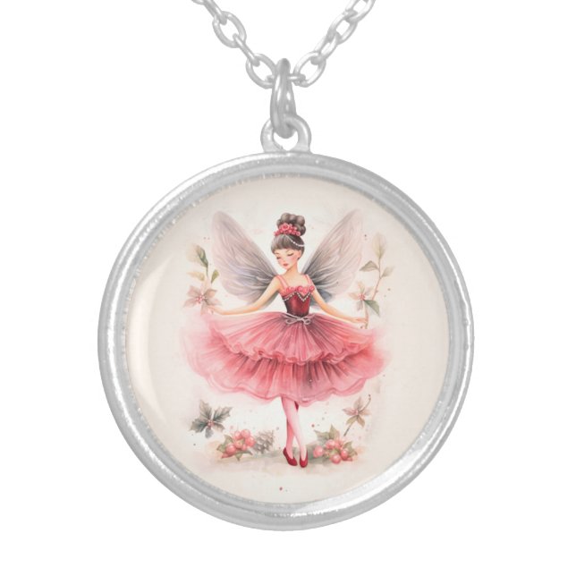 Pink Sugar Plum Fairy Silver Plated Necklace (Front)