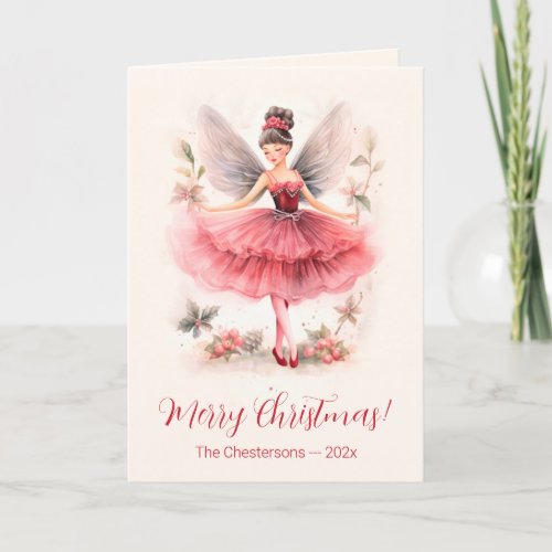 Pink Sugar Plum Fairy Vintage Christmas Card