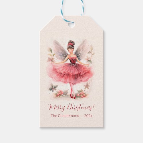 Pink Sugar Plum Fairy Vintage Christmas Gift Tag