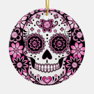 Pink Sugar Skull Ceramic Ornament